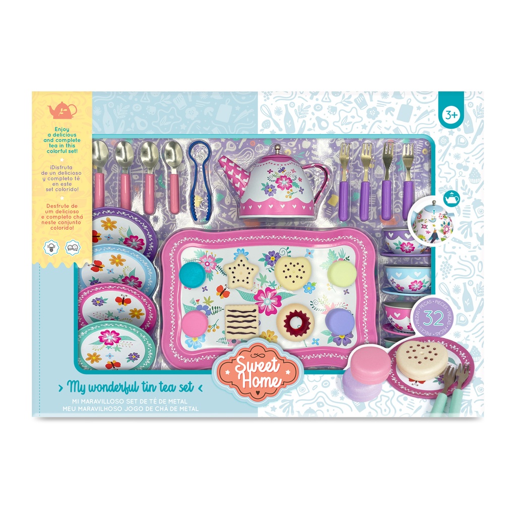 [SW099-B] Set grande de té metálico (rosa/celeste)
